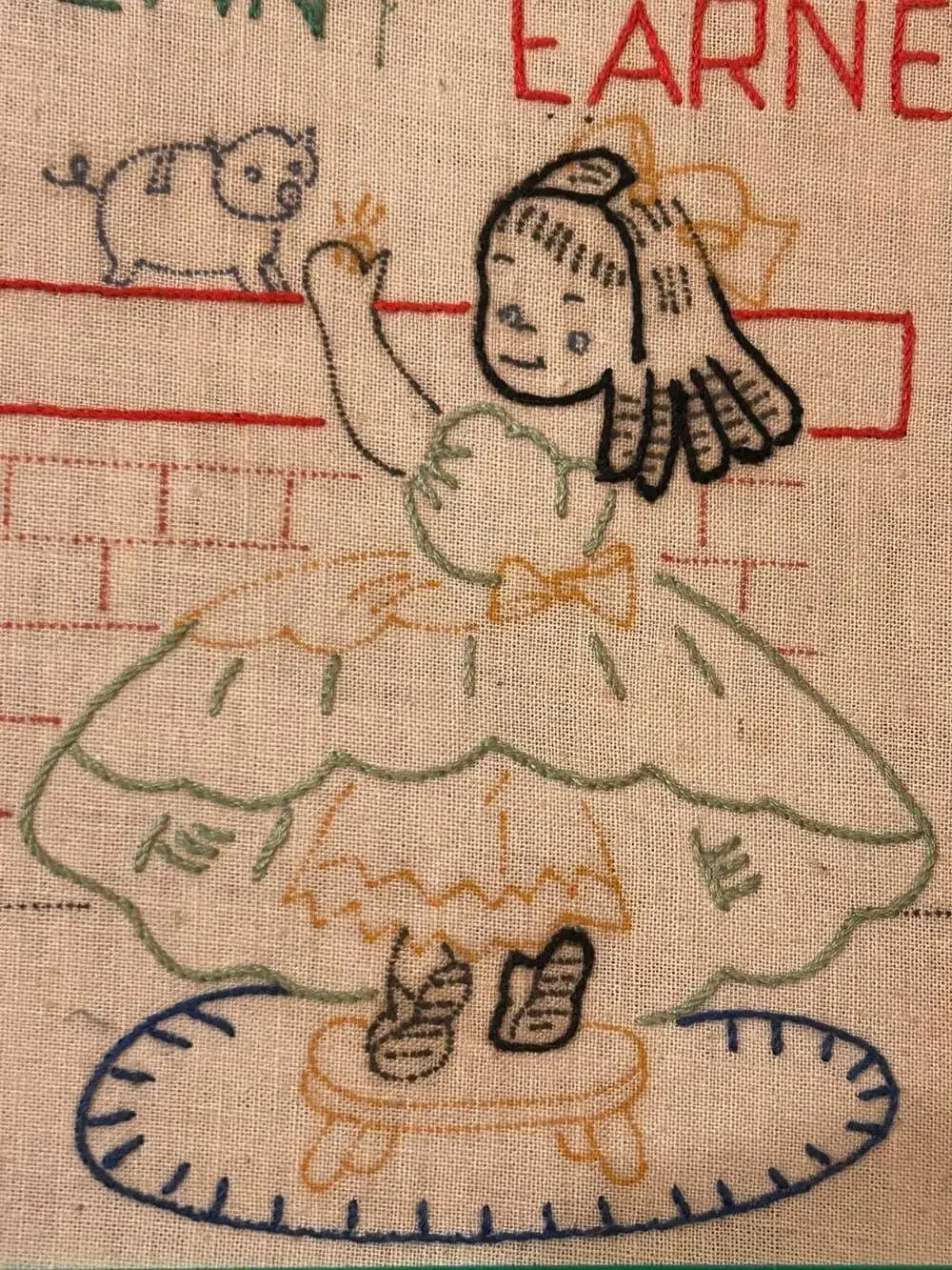 VTG Highland Art Embroidery Stitch a Story Wall Art A Penny Saved A Penny Earned